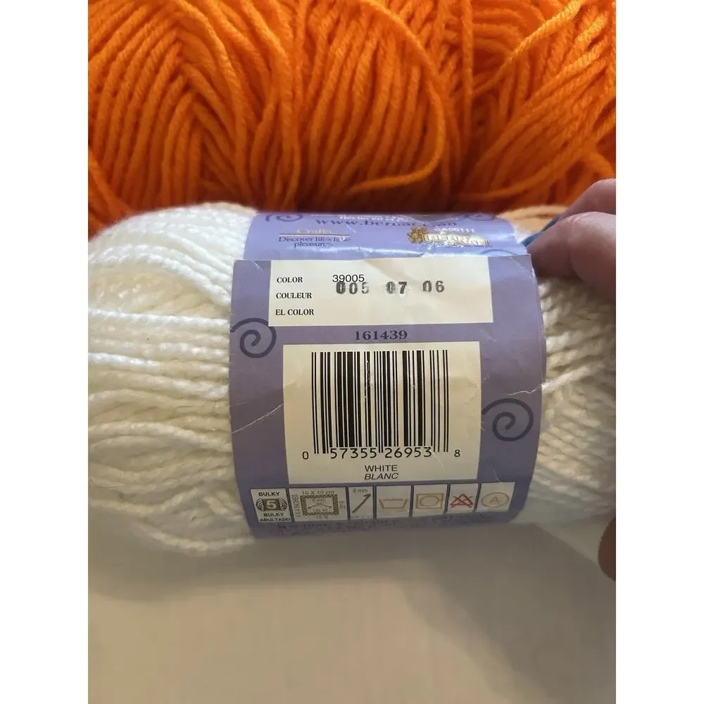 VTG Lot of 3 Skeins‎ Bernat And Caron Yarn 100% Acrylic Green Orange White 16 Oz